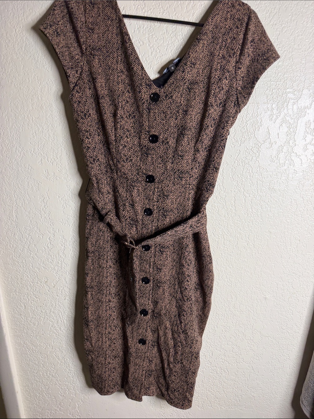 Express Brown Button-Front Midi Dress with Belt